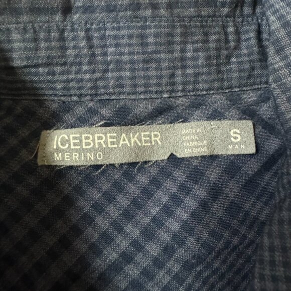 Icebreaker Merino Mens S Departure Long Sleeve Button Shirt Wool Checkered Blue - Picture 3 of 10